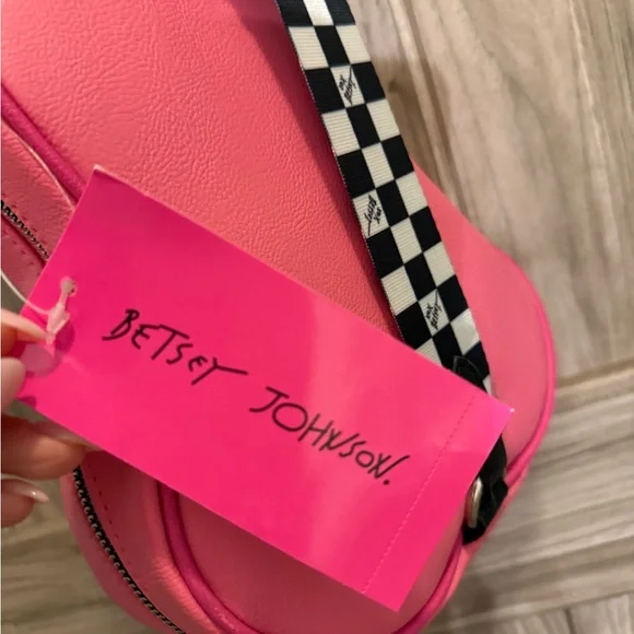 Betsey Johnson Pink Guitar Bag with Checkered Strap - Picture 4 of 5